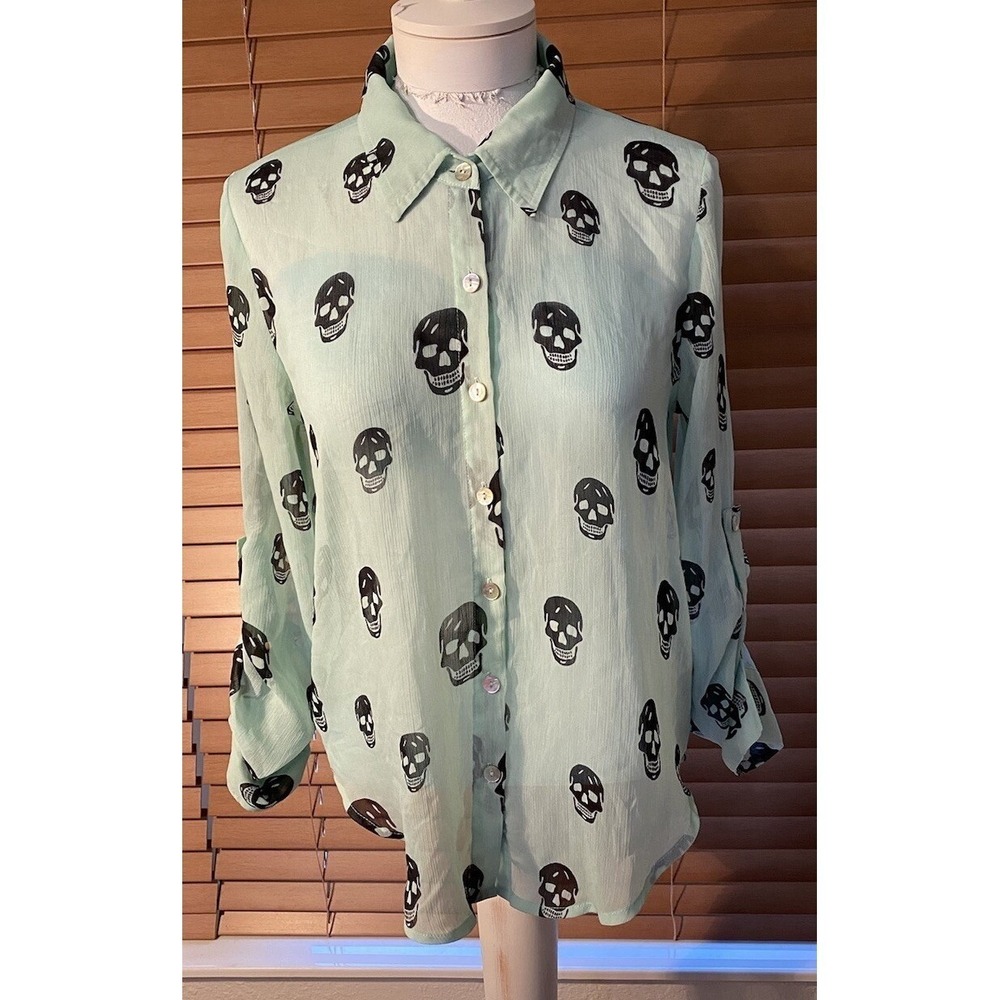 About A Girl Mint Whimsigoth Rocker Green Skull Print‎ Fairycore Small Polyester